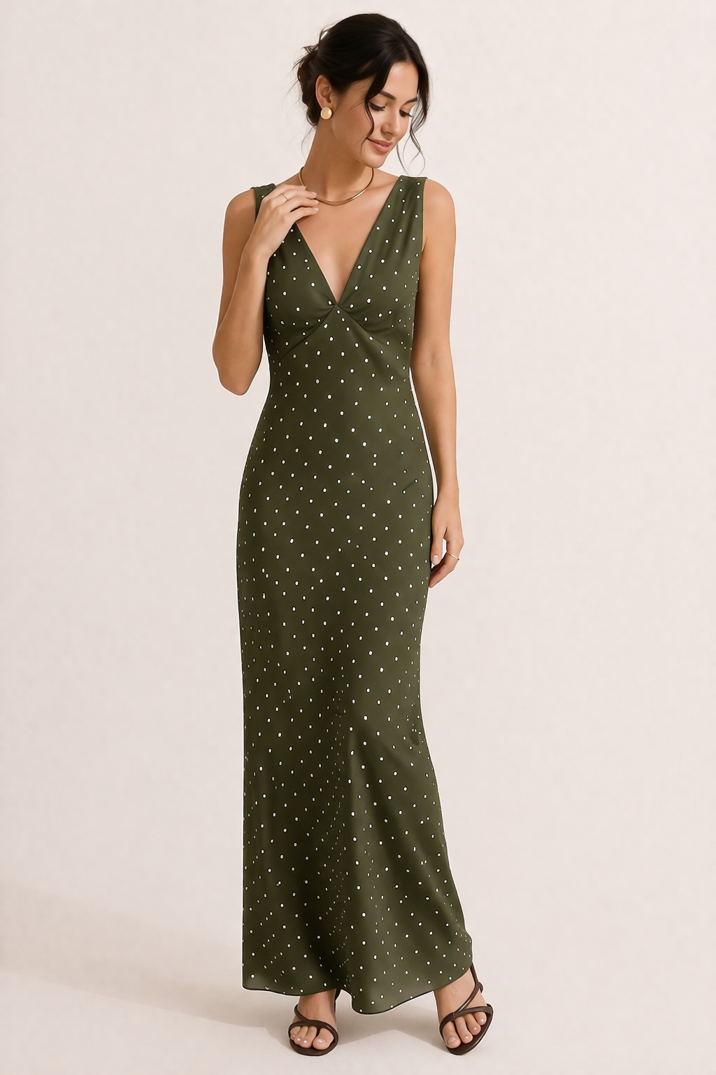 Vestido largo de lunares con escote V para mujer - Johanna