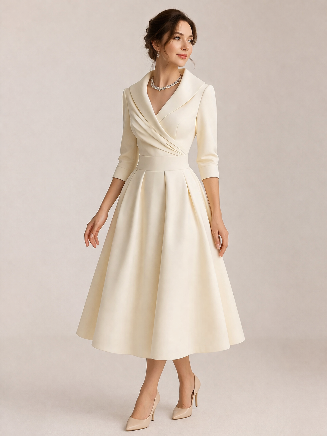 Vestido midi mujer escote cruzado mangas elegantees - Liesel