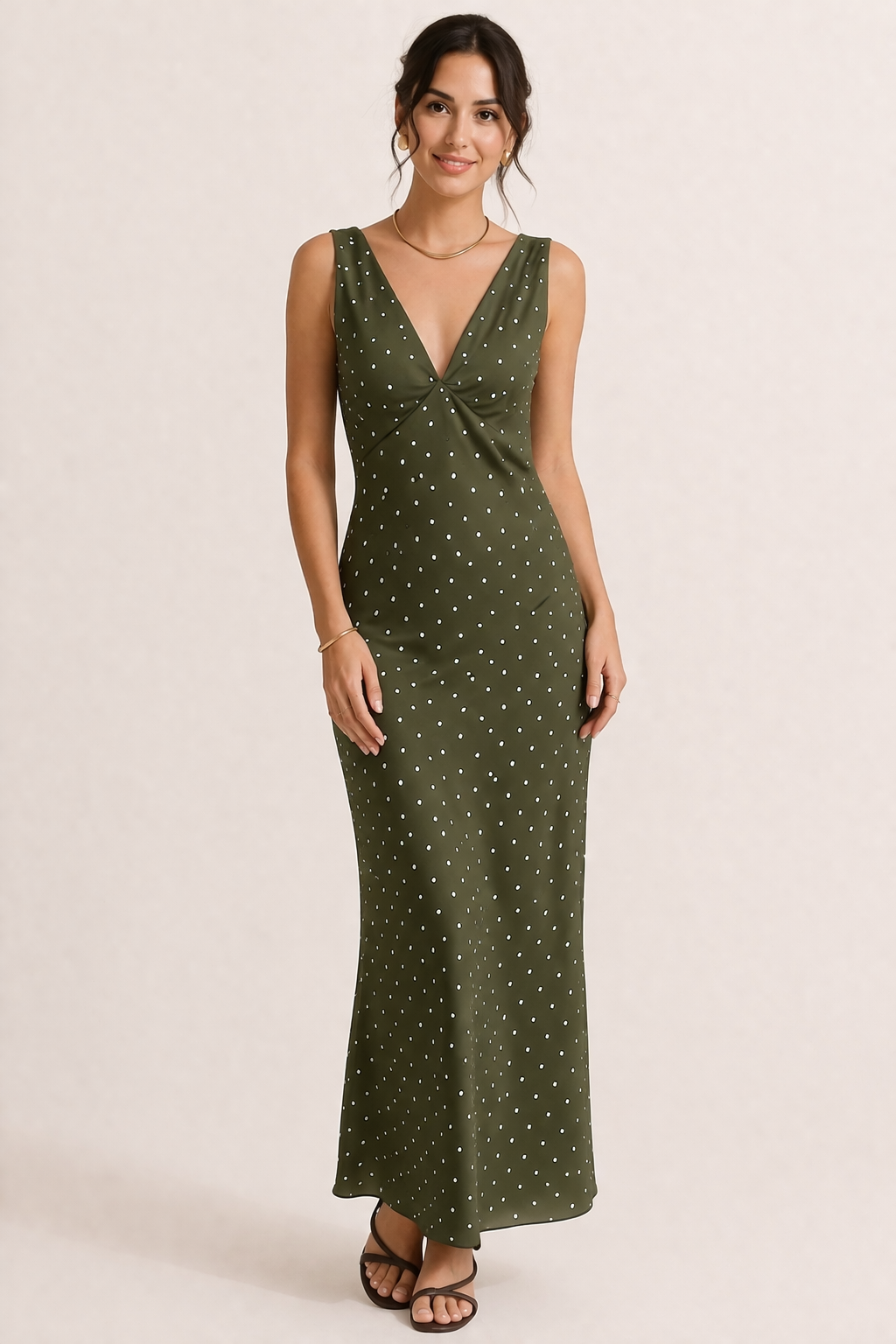 Vestido largo de lunares con escote V para mujer - Johanna