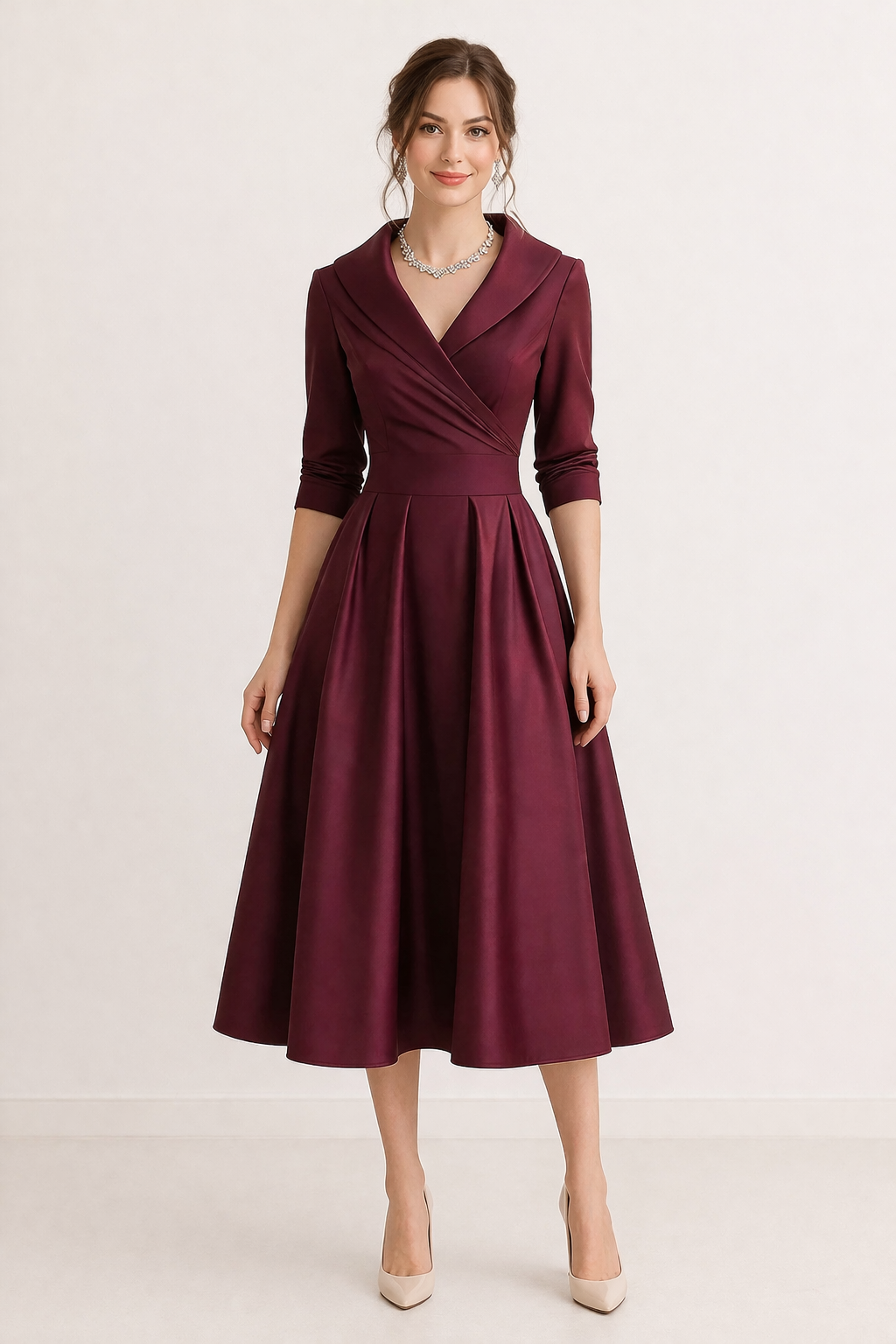 Vestido midi mujer escote cruzado mangas elegantees - Liesel