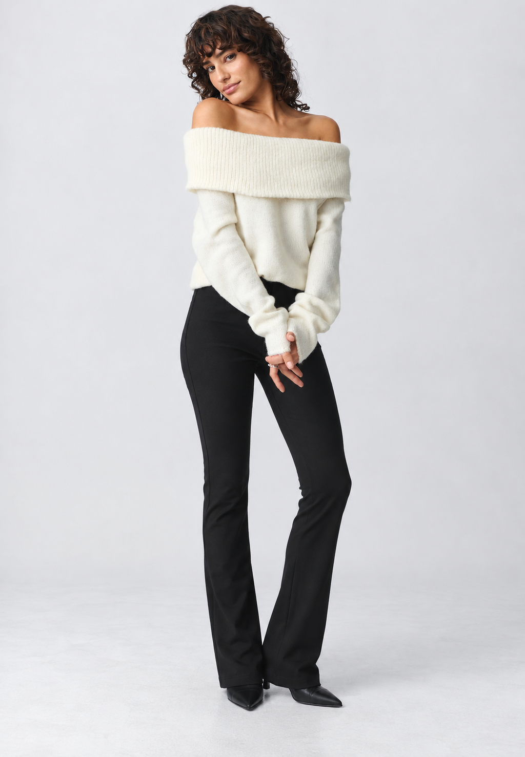 Jersey mujer hombros descubiertos cuello vuelto manga larga - Belisa