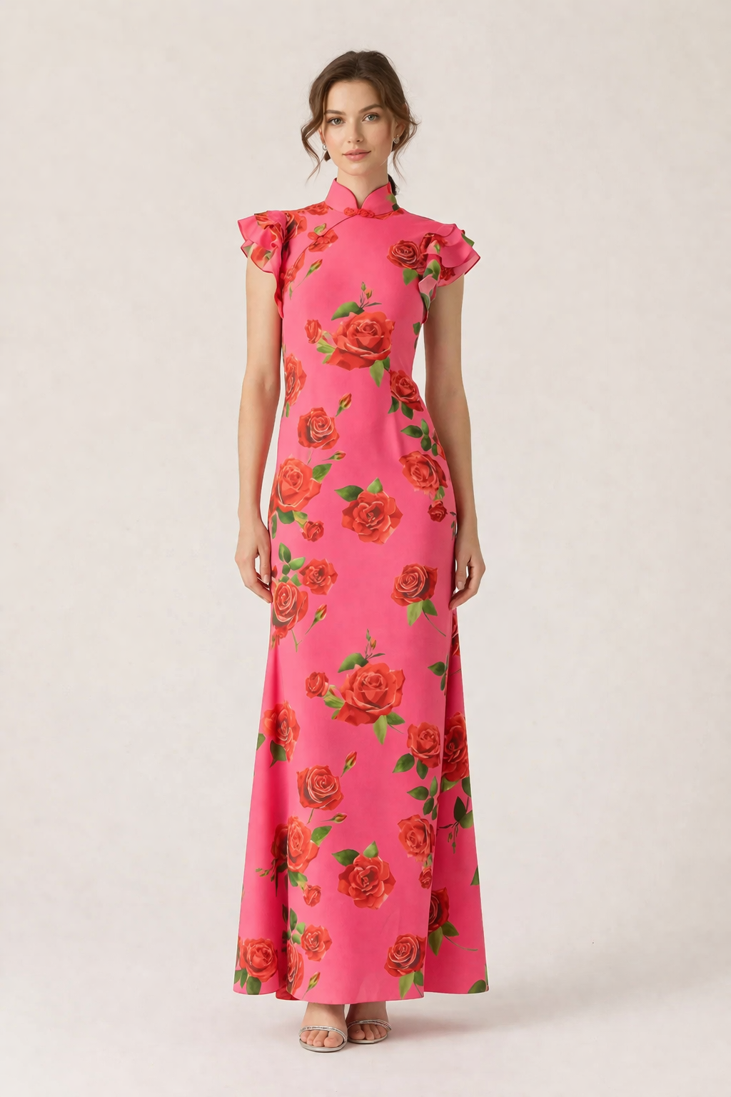 Vestido mujer largo floral cuello alto estilo elegante casual - Georgina