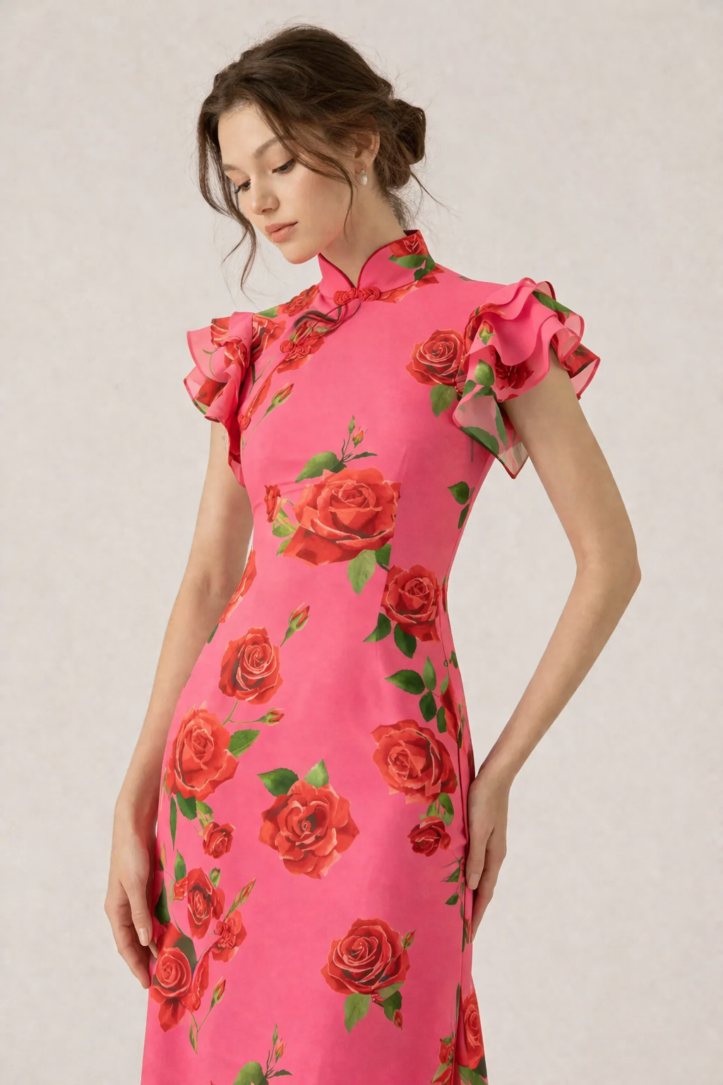 Vestido mujer largo floral cuello alto estilo elegante casual - Georgina
