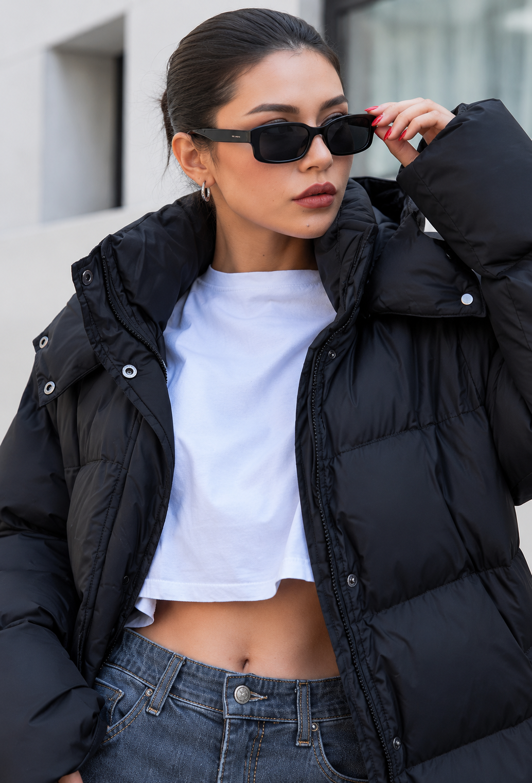 Abrigo acolchado largo mujer corte oversize capucha cuello alto - Selma