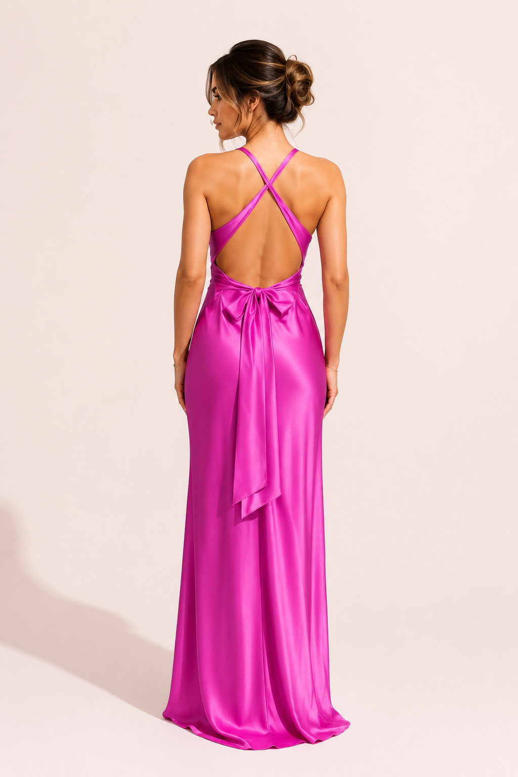 Vestido largo mujer halter lazo escote V vintura marcada abertura – Romy