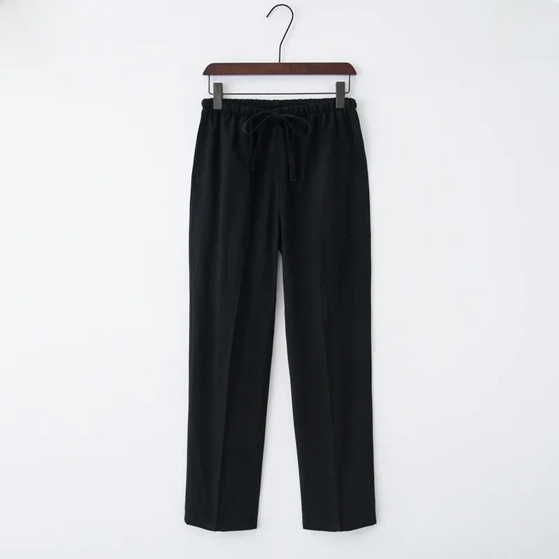 Pantalón ancho de lino con cintura elástica y cordón para mujer - Nerea