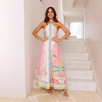 Vestido largo estampado con escote halter para mujer - Valentina