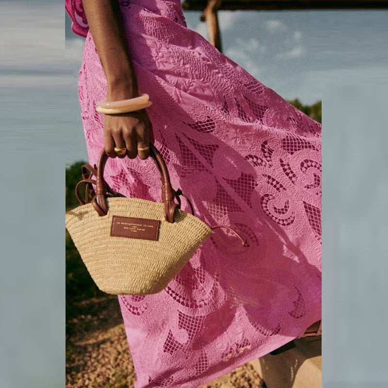 Conjunto de mujer con falda larga bordada y top calado - Larea