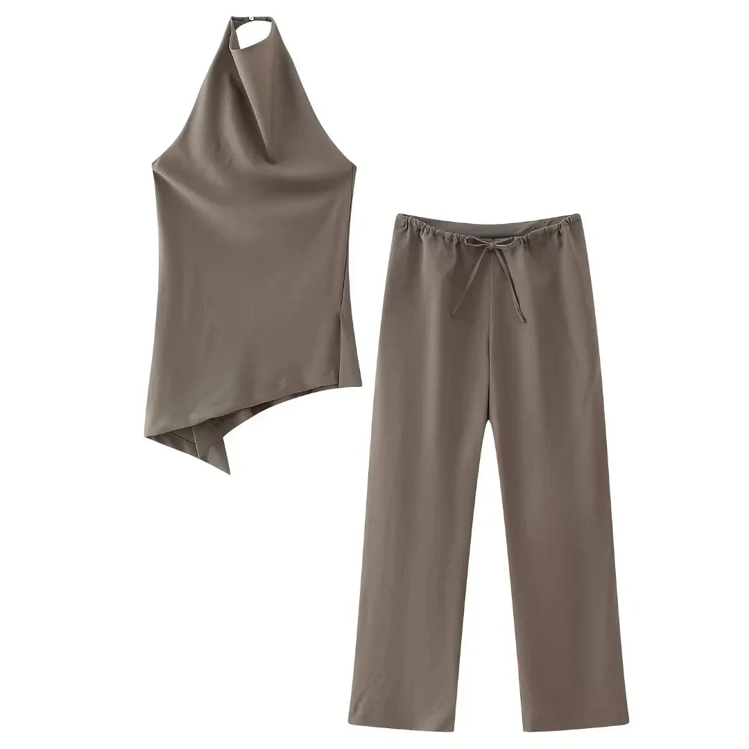 Conjunto mujer halter espalda descubierta y pantalón fluido - Mishlova