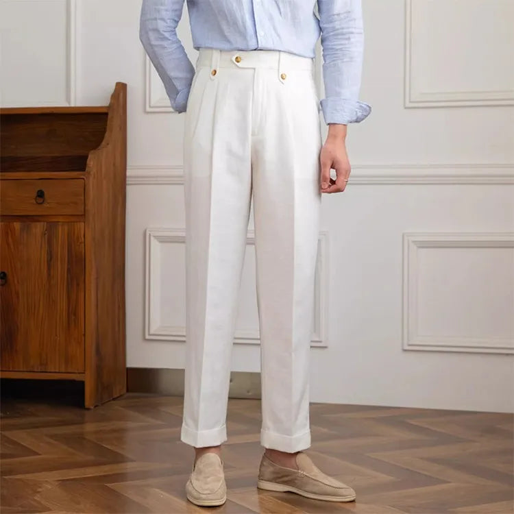 Pantalón recto de hombre con pinzas y cintura alta - Adrien