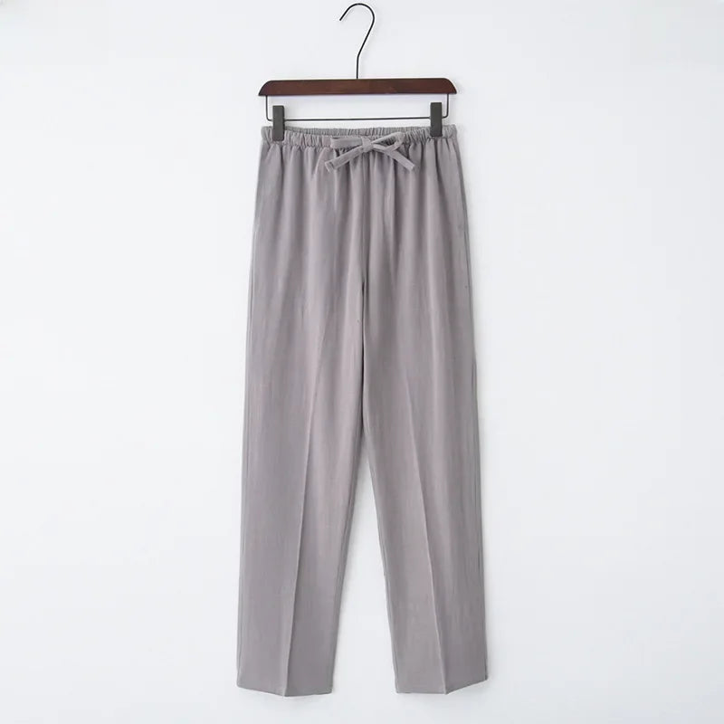 Pantalón ancho de lino con cintura elástica y cordón para mujer - Nerea