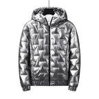 Chaqueta acolchada hombre plateada metalizada capucha ligera llamativa moderna - Luuk