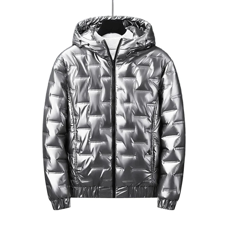 Chaqueta acolchada hombre plateada metalizada capucha ligera llamativa moderna - Luuk