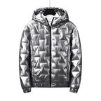 Chaqueta acolchada hombre plateada metalizada capucha ligera llamativa moderna - Luuk