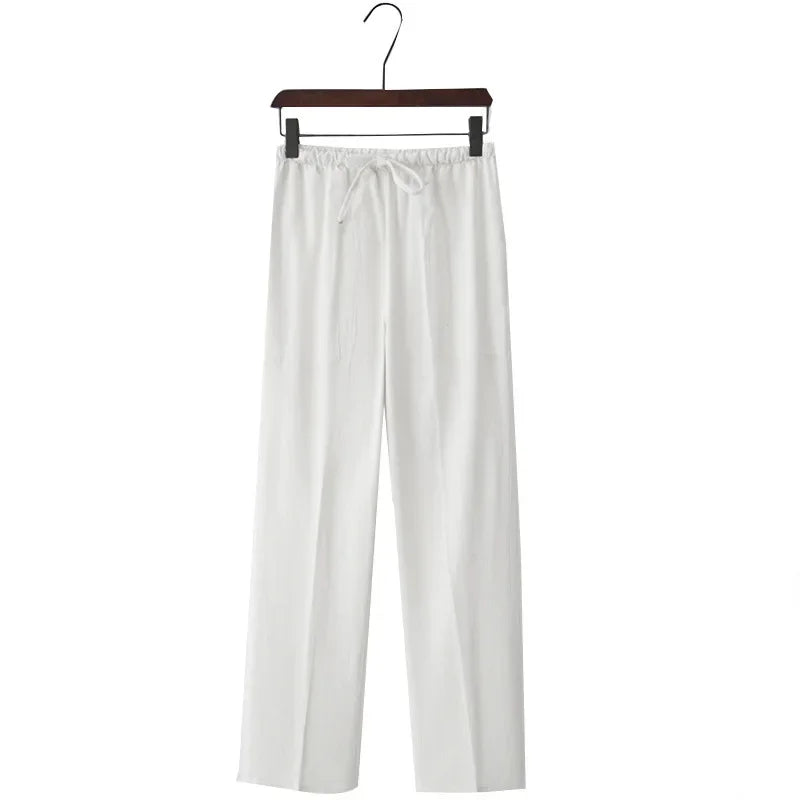 Pantalón ancho de lino con cintura elástica y cordón para mujer - Nerea