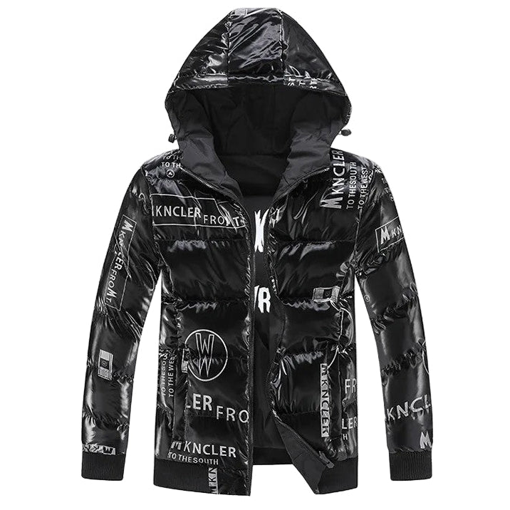 Chaqueta acolchada hombre efecto vinilo capucha ajustable brillante gráfica urbana - Lanuz