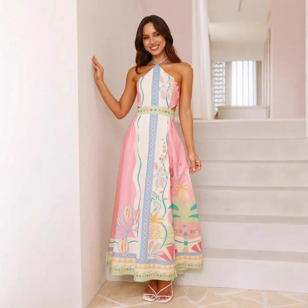 Vestido largo estampado con escote halter para mujer - Valentina