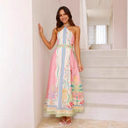 Vestido largo estampado con escote halter para mujer - Valentina