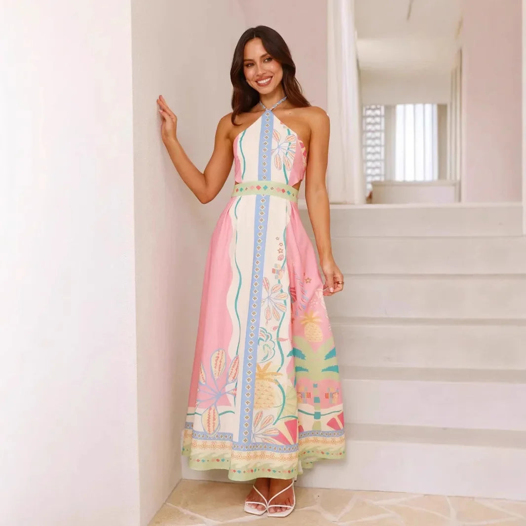 Vestido largo estampado con escote halter para mujer - Valentina
