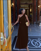 Orana - Vestido de noche con volantes y ribete de piel para mujer