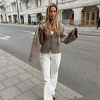 Loana - Chaqueta de punto con cuello en V y botones para mujer