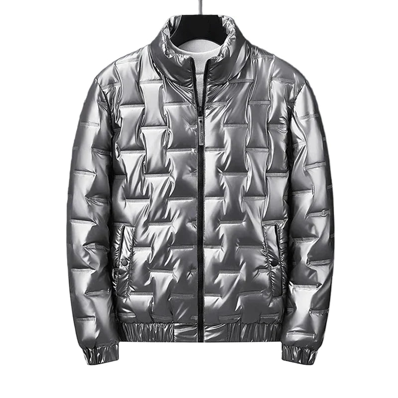 Chaqueta acolchada hombre plateada metalizada capucha ligera llamativa moderna - Luuk