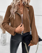 Cazadora biker mujer efecto ante cropped cremallera - Vianne