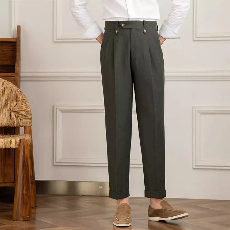 Pantalón recto de hombre con pinzas y cintura alta - Adrien
