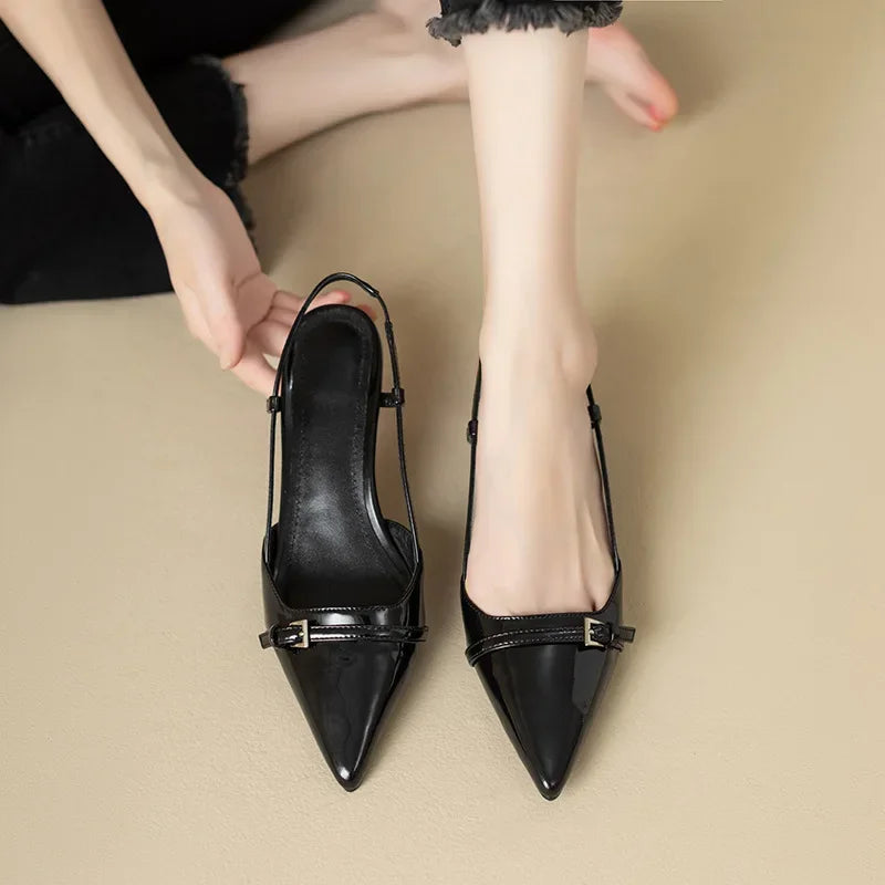 Zapatos mujer punta fina abiertos tira empeine tacón bajo elegantes - Chloé