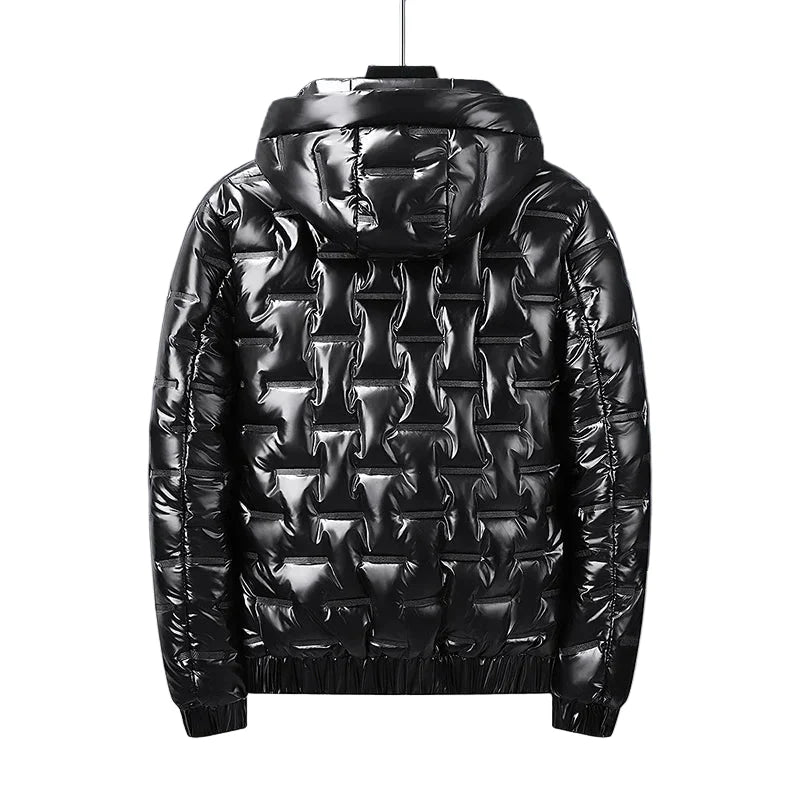 Chaqueta acolchada hombre plateada metalizada capucha ligera llamativa moderna - Luuk