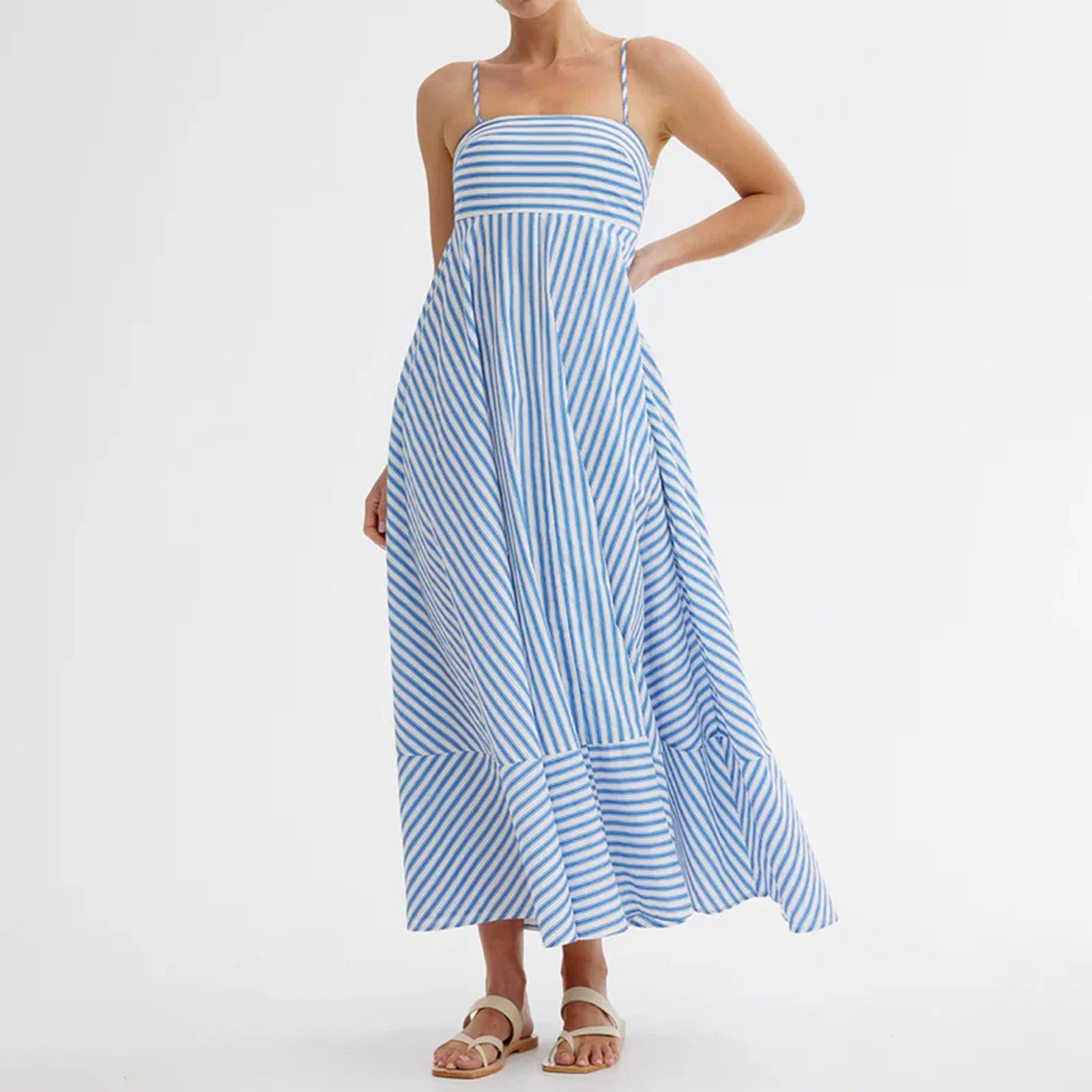 Maxi vestido para mujer con tirantes finos y diseño de rayas - Alvera