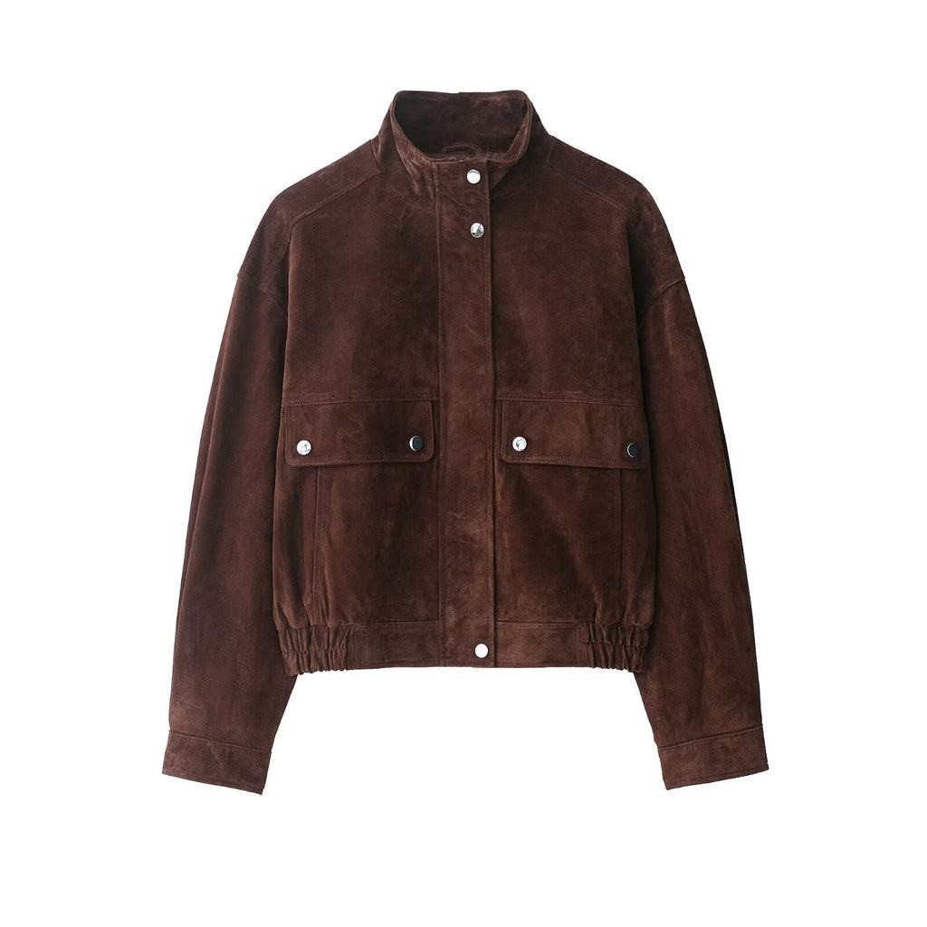 Chaqueta de ante con bolsillos frontales para mujer - Mireane