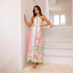 Vestido largo estampado con escote halter para mujer - Valentina