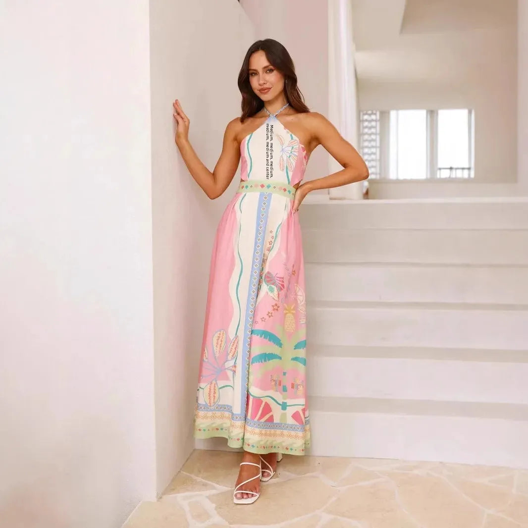 Vestido largo estampado con escote halter para mujer - Valentina