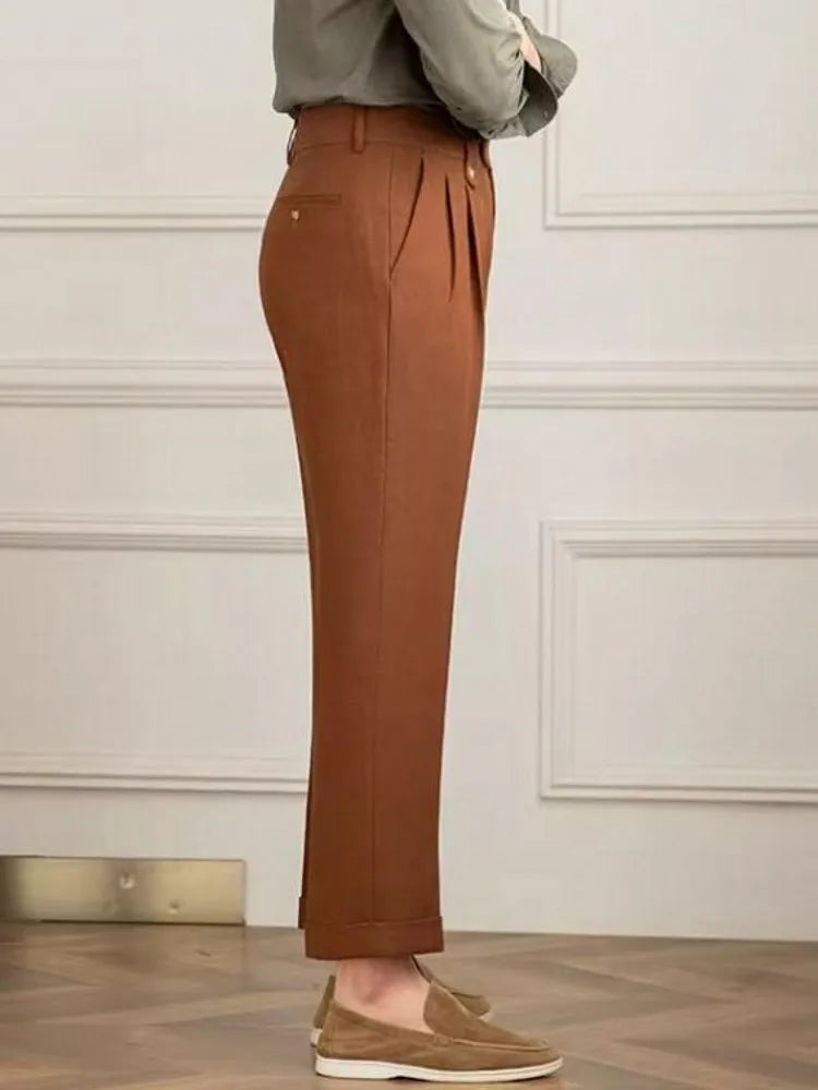 Pantalón recto de hombre con pinzas y cintura alta - Adrien