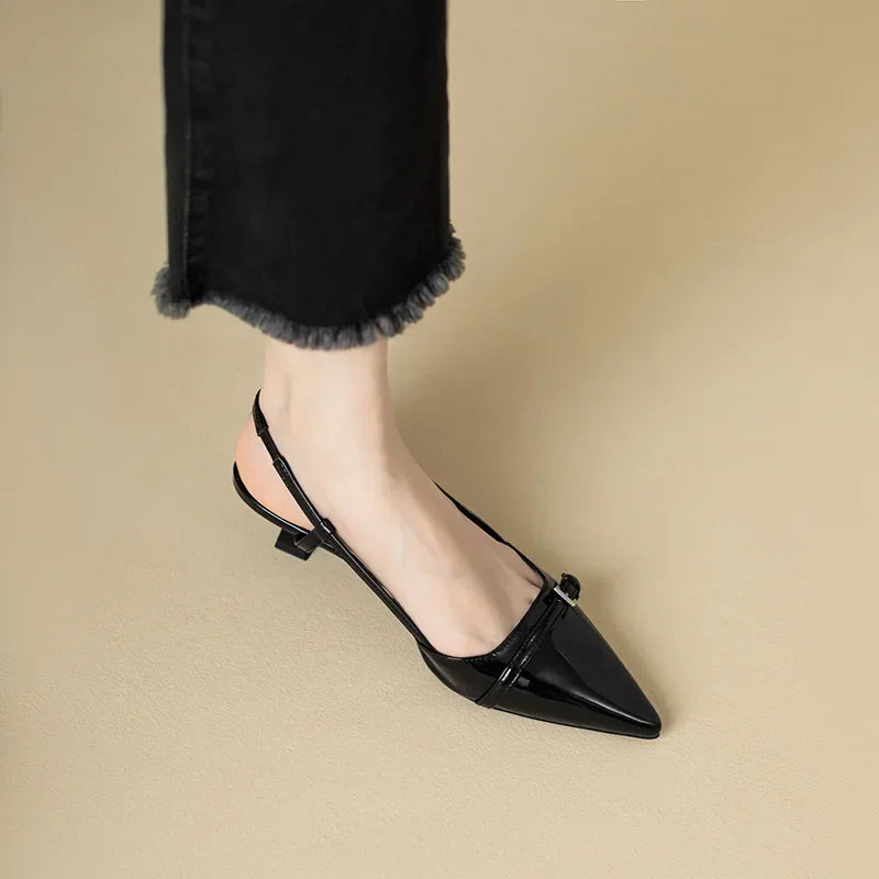 Zapatos mujer punta fina abiertos tira empeine tacón bajo elegantes - Chloé