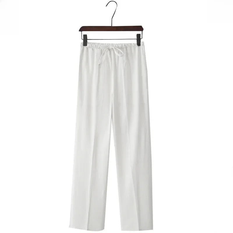 Pantalón ancho de lino con cintura elástica y cordón para mujer - Nerea