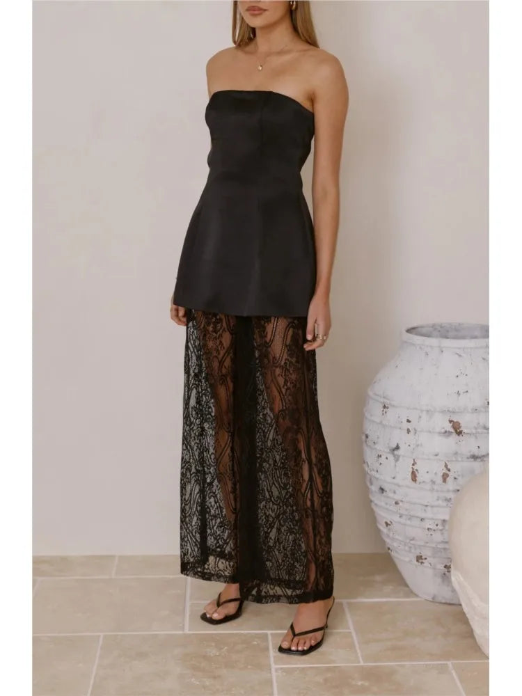 Conjunto para mujer con top strapless y pantalón de encaje - Selira