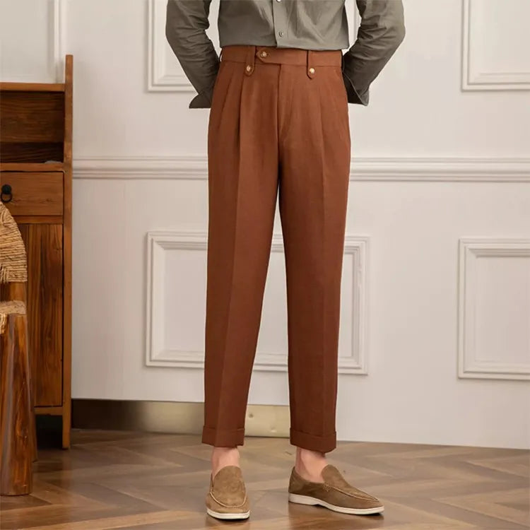 Pantalón recto de hombre con pinzas y cintura alta - Adrien