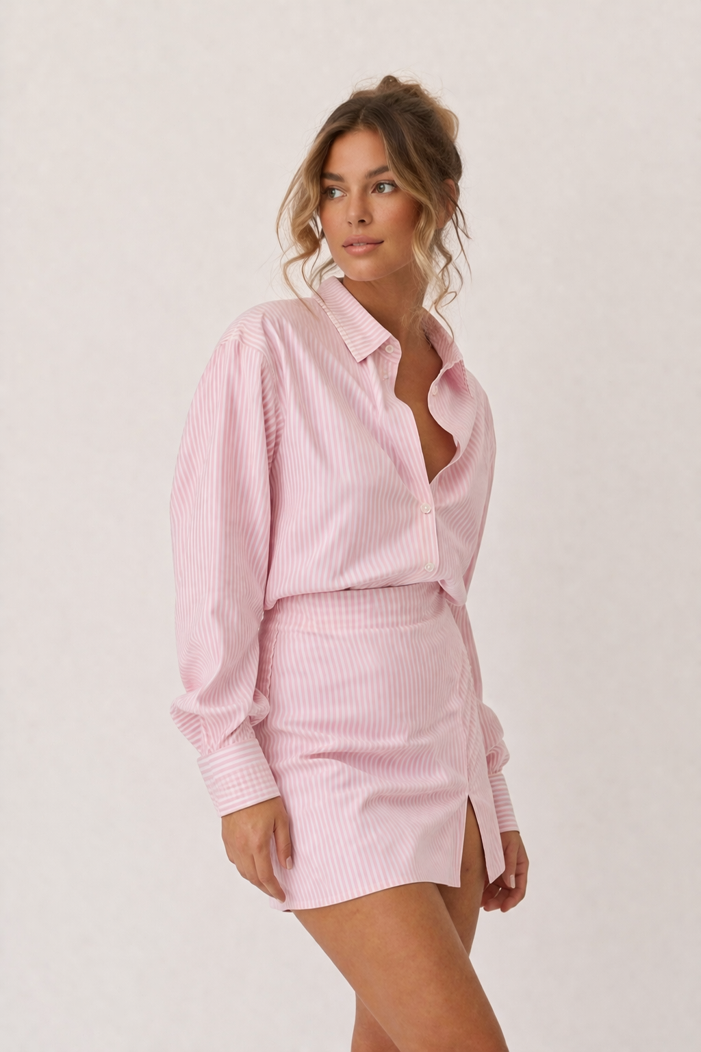 Conjunto camisa falda mujer rayas estilo urbano - Ximena