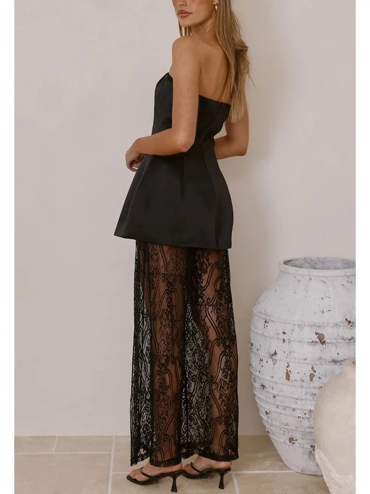 Conjunto para mujer con top strapless y pantalón de encaje - Selira