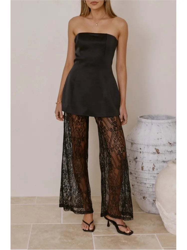 Conjunto para mujer con top strapless y pantalón de encaje - Selira
