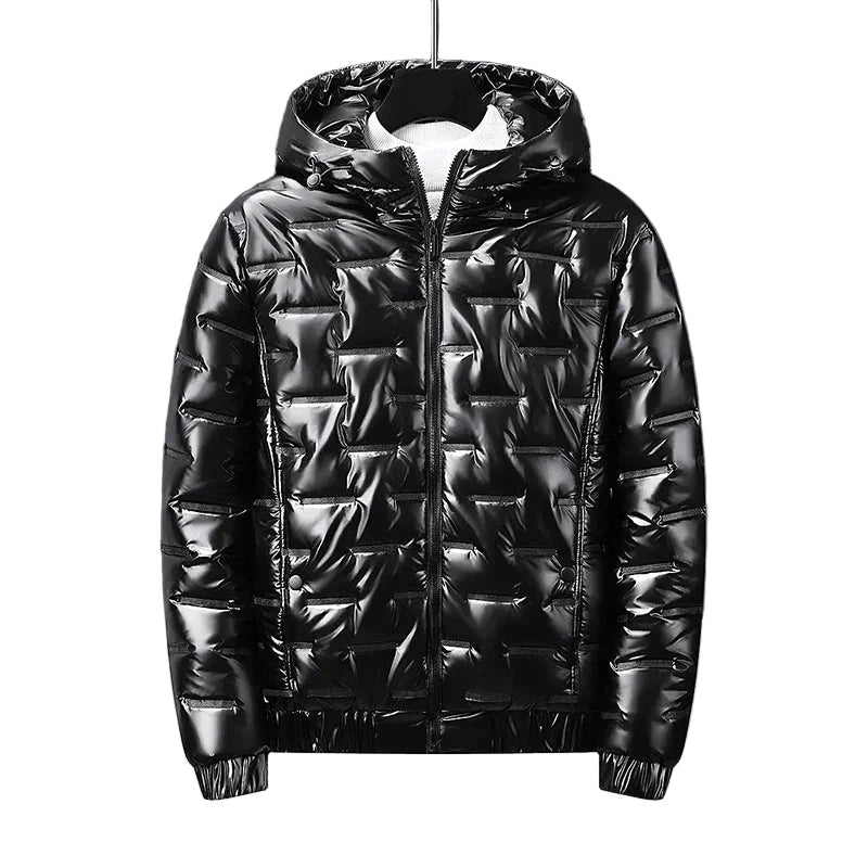 Chaqueta acolchada hombre plateada metalizada capucha ligera llamativa moderna - Luuk