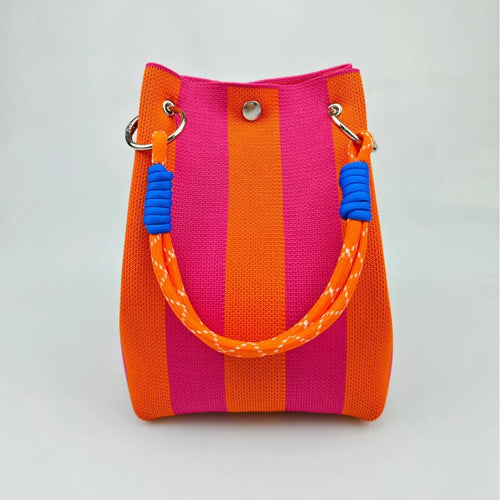 Bolso bucket para mujer tejido con diseño de rayas estilo primavera verano