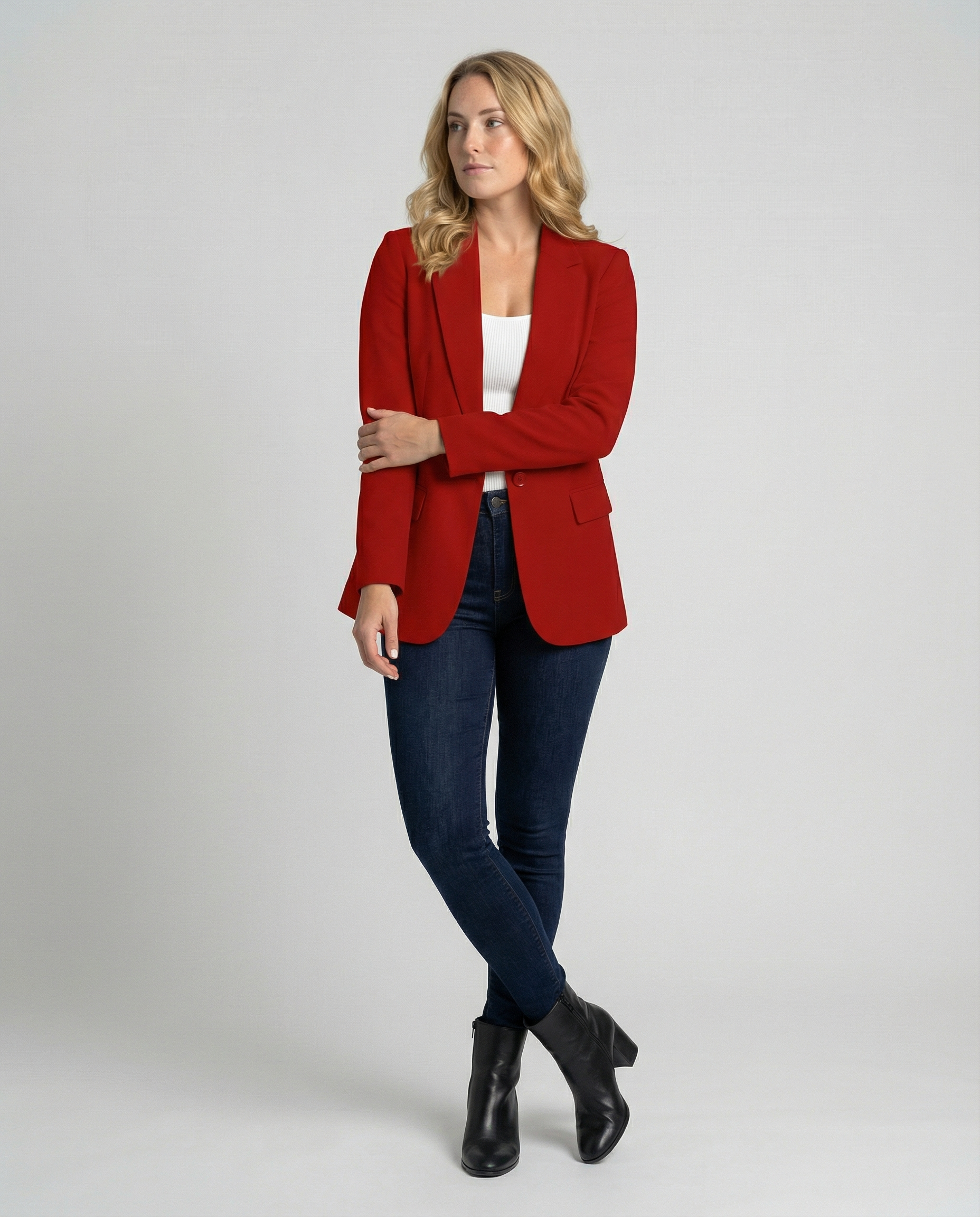 Blazer entallado de solapa clásica con botón para mujer - Irmina