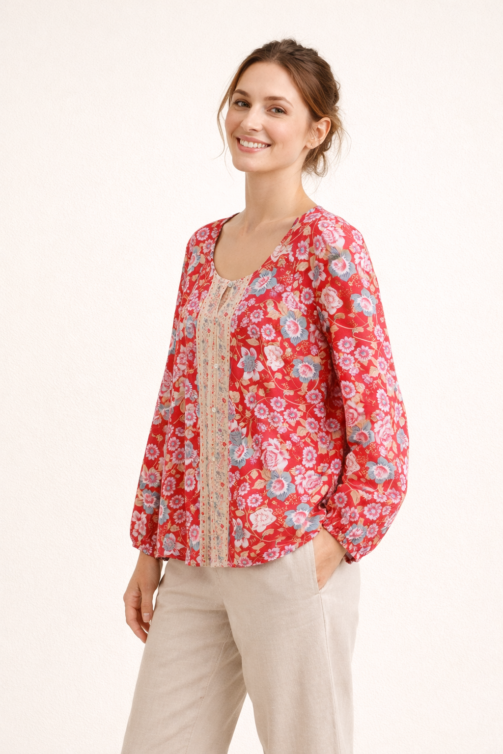 Blusa estampada floral manga larga para mujer - Matilde