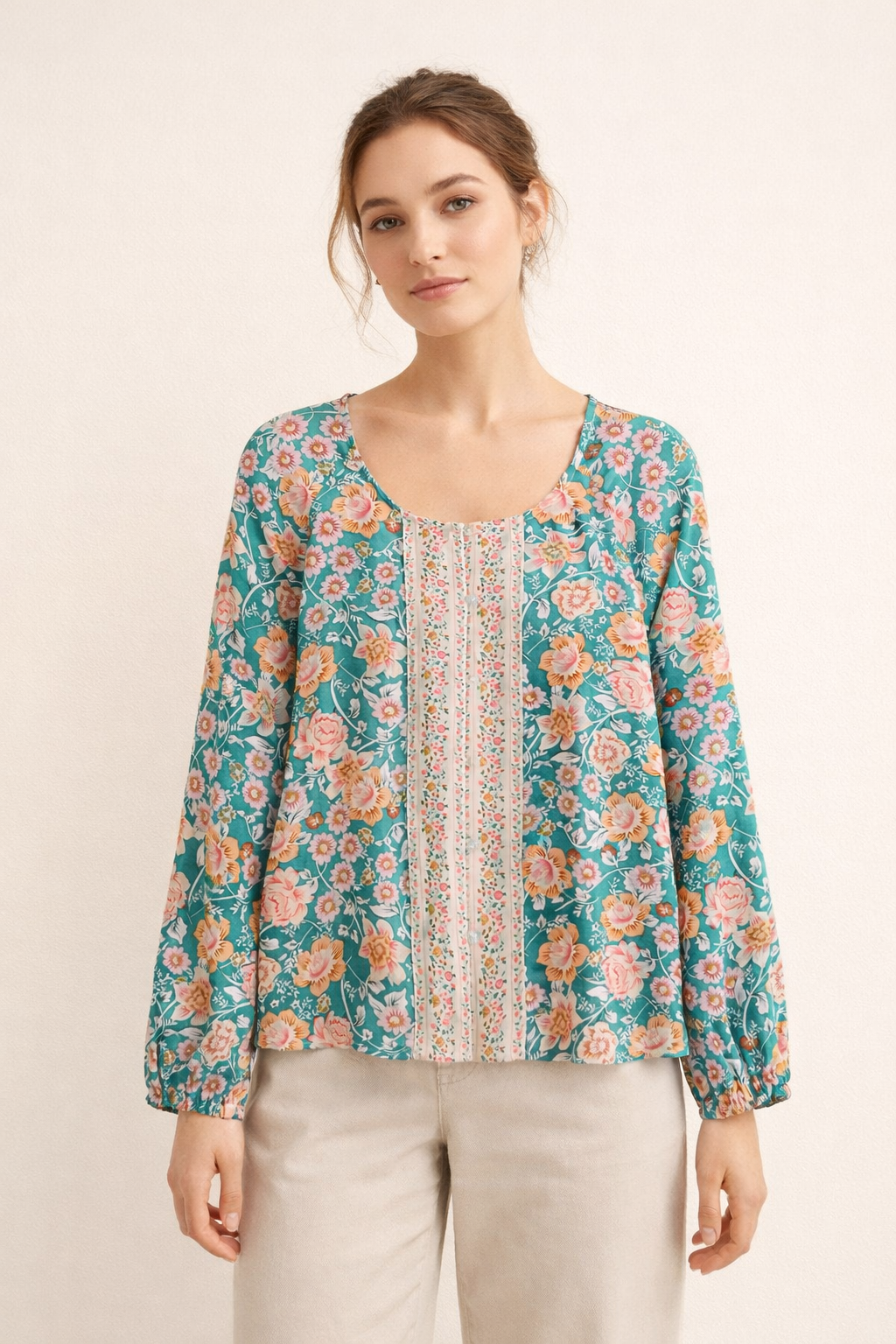 Blusa estampada floral manga larga para mujer - Matilde