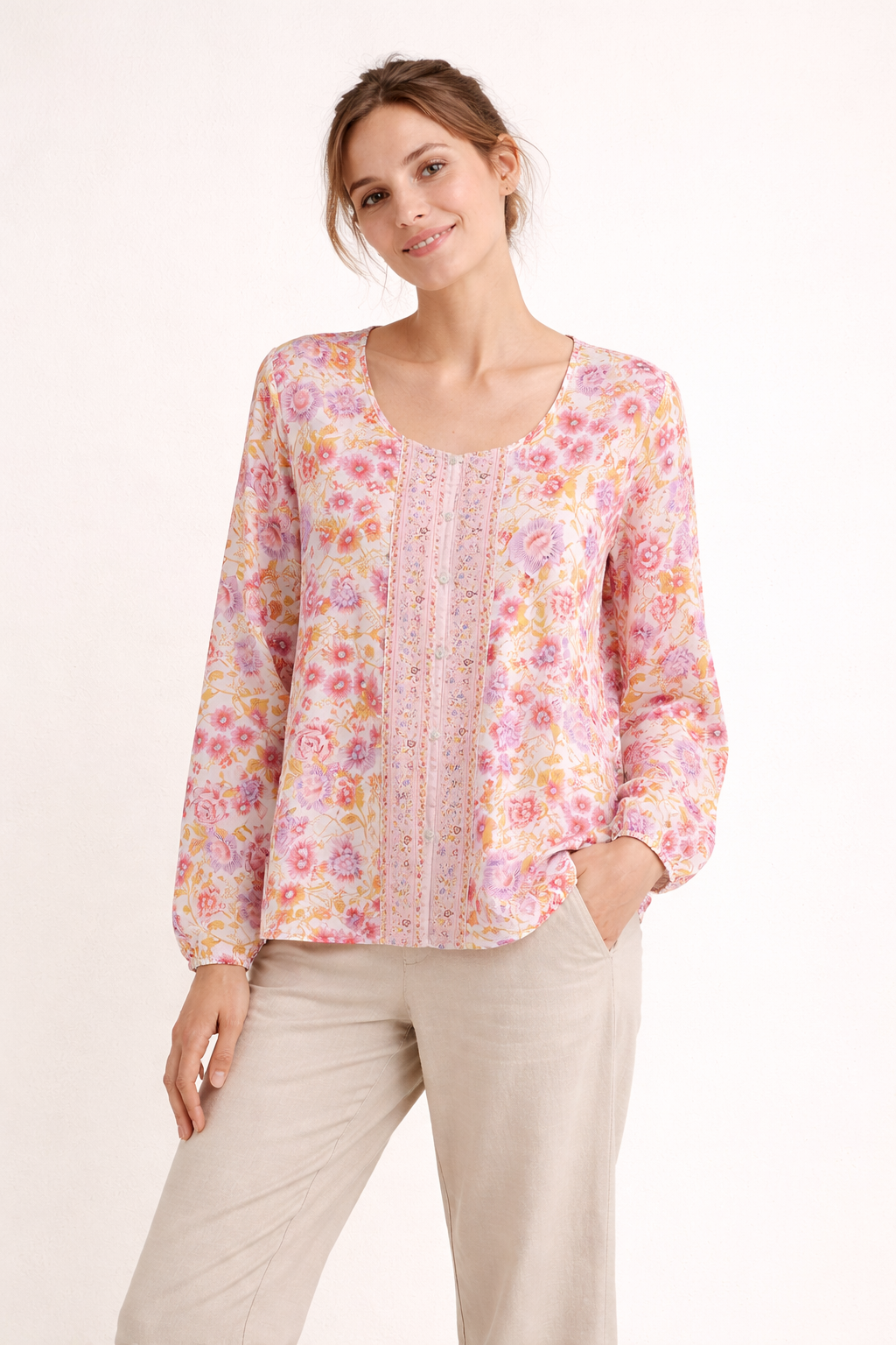 Blusa estampada floral manga larga para mujer - Matilde