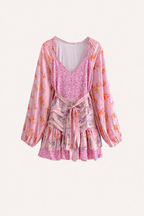 Vestido boho corto cruzado con volantes para mujer - Cinzia