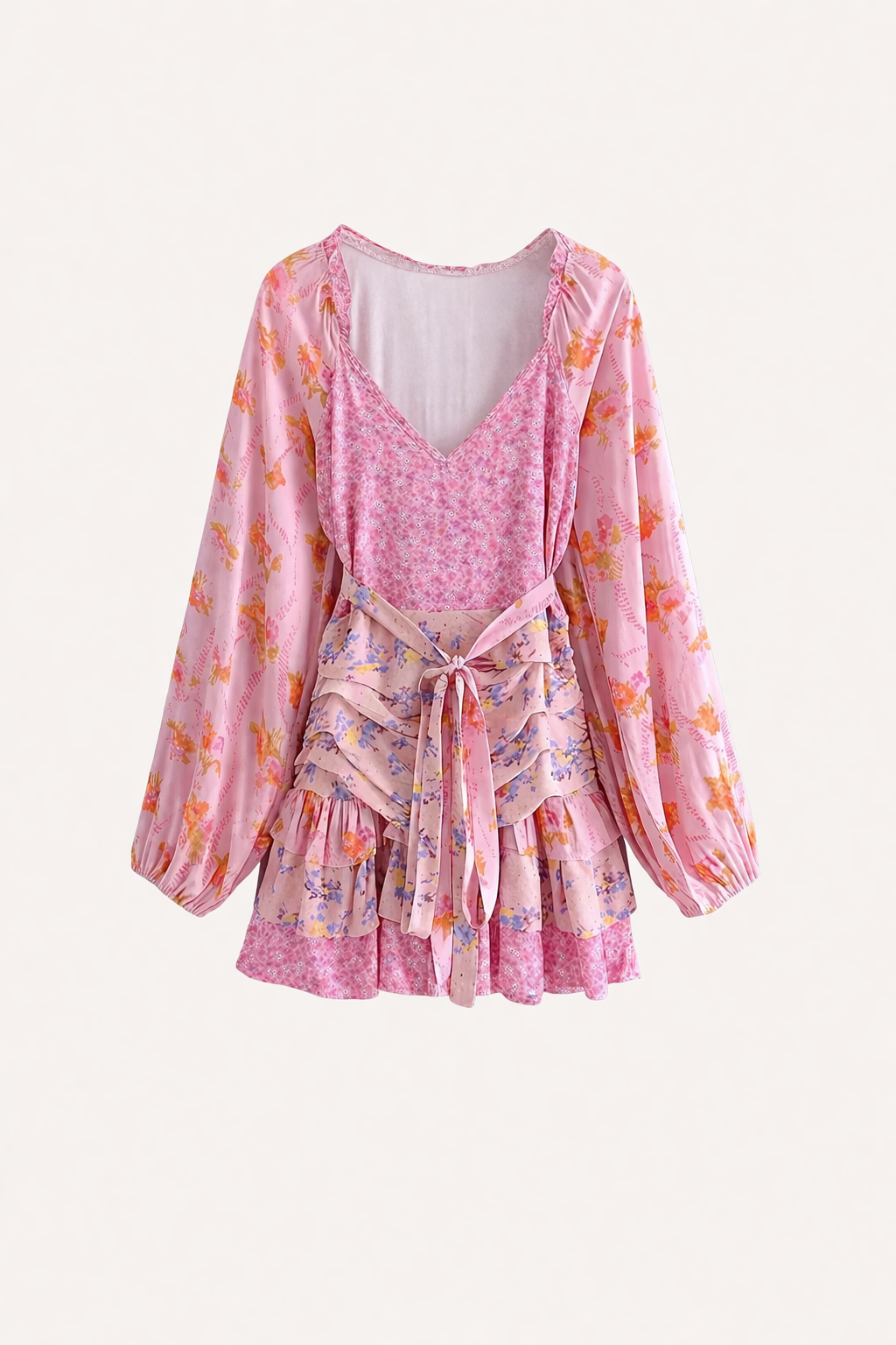 Vestido boho corto cruzado con volantes para mujer - Cinzia